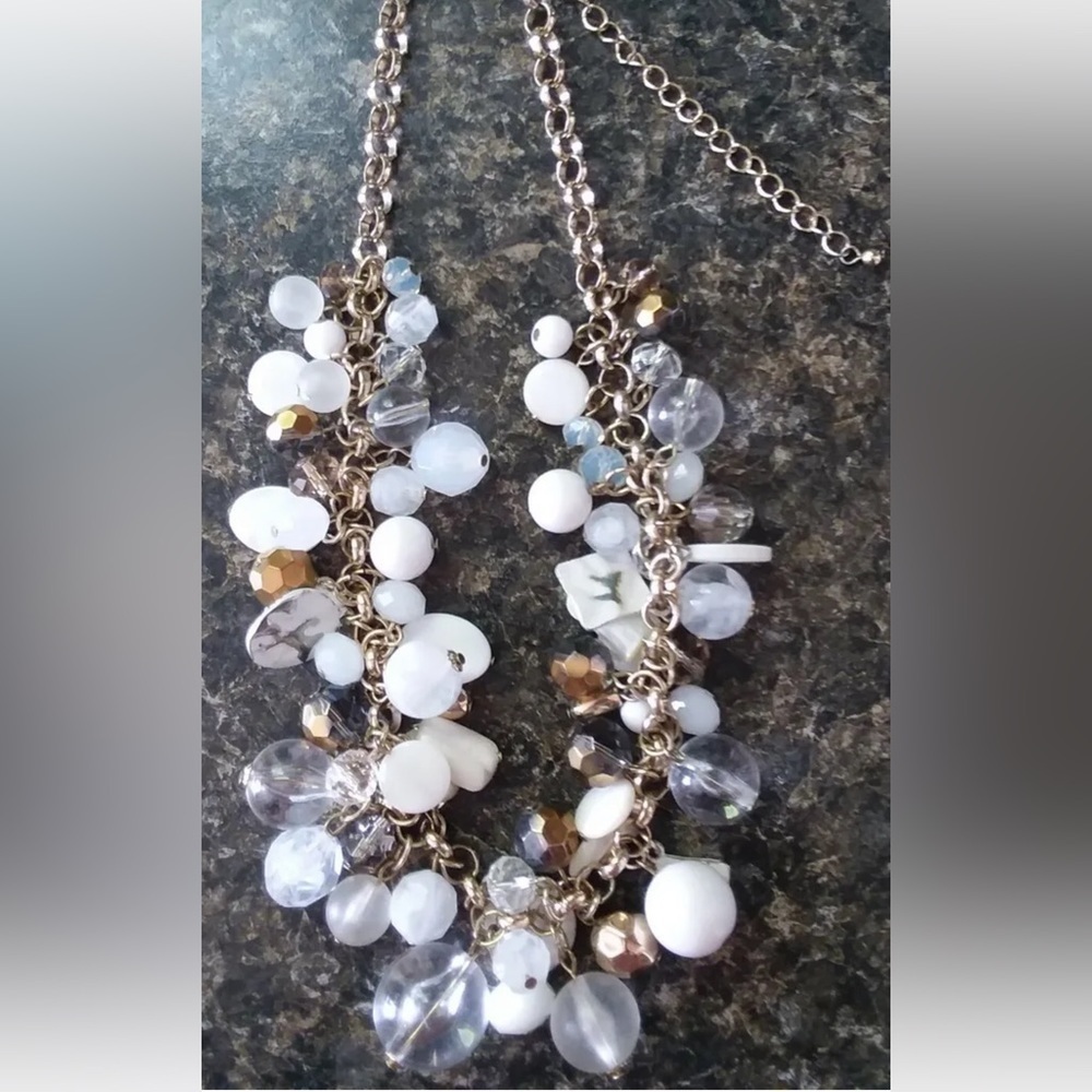Banana Republic White, marble, clear & Gold Bauble Necklace